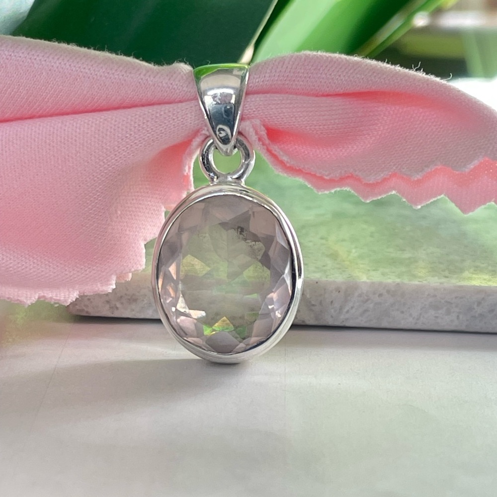 925 Sterling Silver, Natural Rose Quartz Pendent!! VIBES, Handmade!! - Picture 7 of 12
